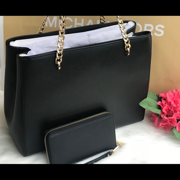 🌷MICHAEL KORS Large Black Ellis Chain Tote Set - Picture 3 of 8